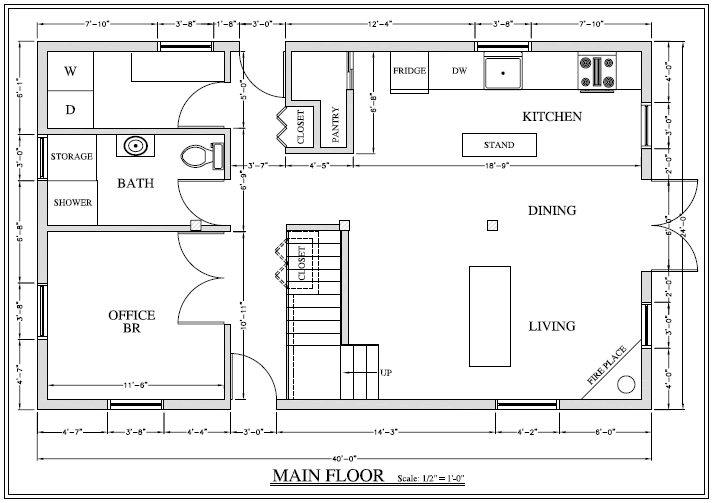 Floor plan main floor of 24'x40' home