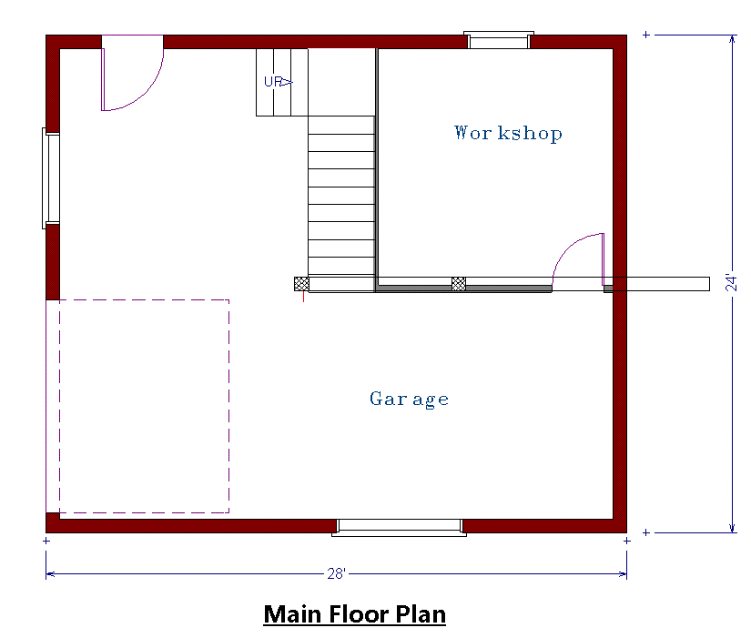 Main Floor plan of garage log building