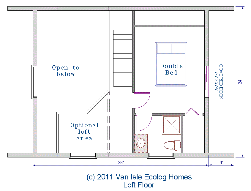 Log cottage floor plan 24'x28', 672 square feet